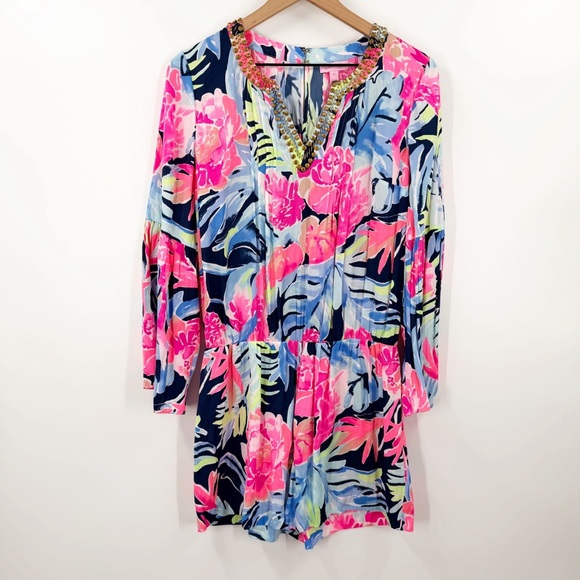 Lilly Pulitzer Ariele Romper High Tide Navy Tropicolada